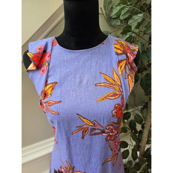 Free People Tunic Top Womens Small Blue Floral Cap Sleeve Drop Waist Crew Neck - Picture 10 of 11